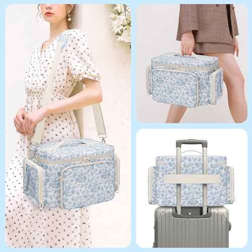 Nail Polish Organizer, Nail Polish Storage Holds 42+ Bottles & Nail Lamp, Portable Travel Nail Kit Storage Carrying Case Fits Nail Suppiles, Gift for Manicurist, Grils - Blue Flower