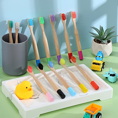 72 Pcs Kids Bamboo Toothbrushes Soft Bristle Toddler Toothbrush BPA Free Wooden Travel Toothbrushes for Kids Children Home Travel School, 5.7 Inches, Individually Wrapped