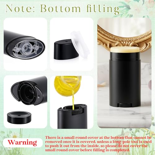 30 Pack 75ml/2.5oz Empty Deodorant Containers, Bottom Filling, Black Plastic Oval Refillable Deodorant Containers Twist up Oval Lip Balm Tube for DIY Deodorants Lipstick Crayon Lotion