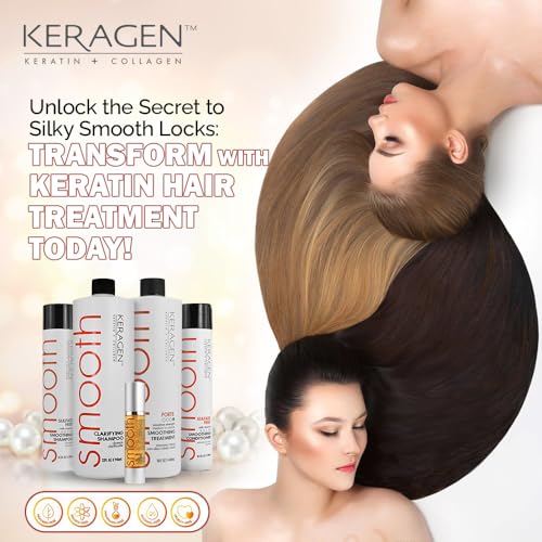 Keragen Brazilian Keratin Hair Treatment - Premium Straightener Cream, Sulfate-Free Anti-Frizz Products, Perfect Straightening Solution for Dry & Damaged Hair, Kit Combo Set