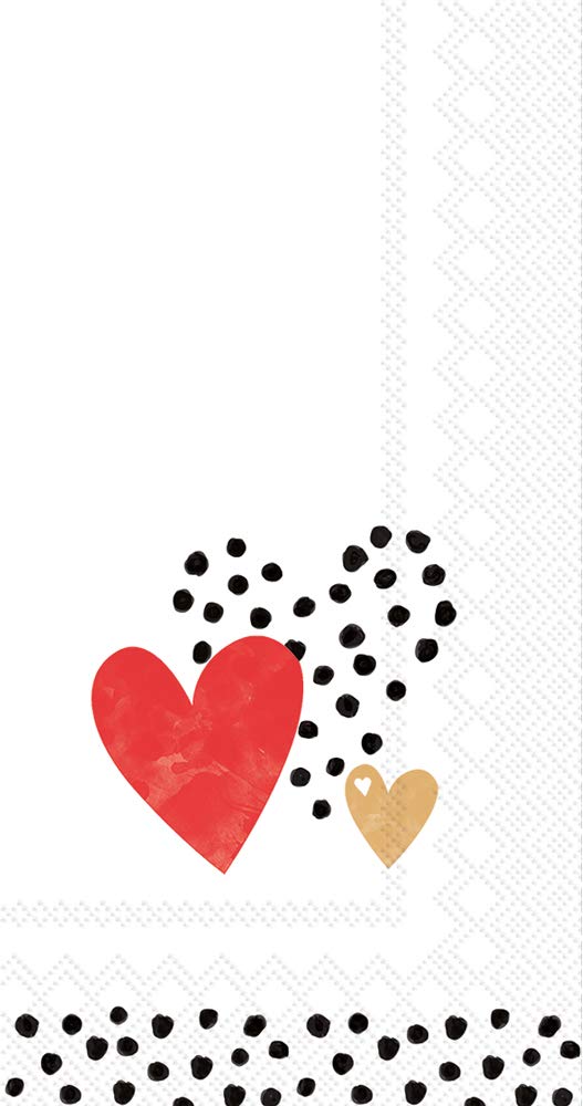 IHR Guest Towel Buffet Paper Napkins, 16-Count, 8.5 x 4.5-Inches, Love You Gold/Red