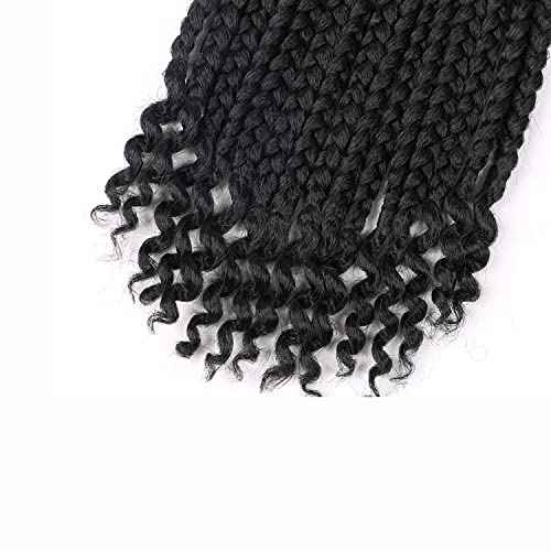 Layashow 12 Inch Crochet Box Braids Curly Ends 6 Packs Bohemian Box Braids Crochet Braid Hair for Black Women (1B, 12 Inch)