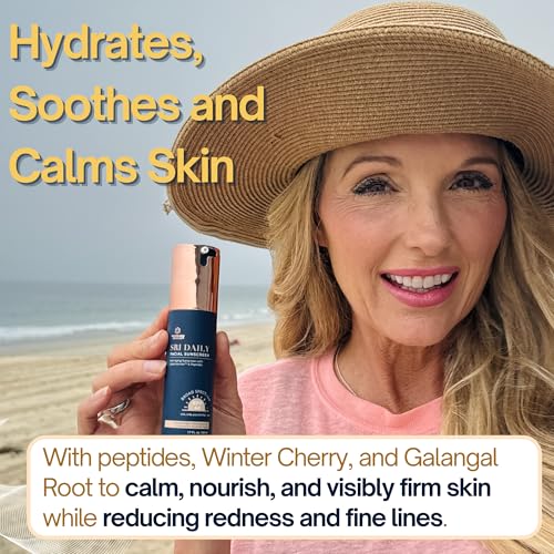 SRILabs Daily Facial Sunscreen - SPF 40 - Anti-Aging with Lipochroman & Peptides - Transparent Zinc Oxide - Universal tint & Weightless - 1.7 OZ