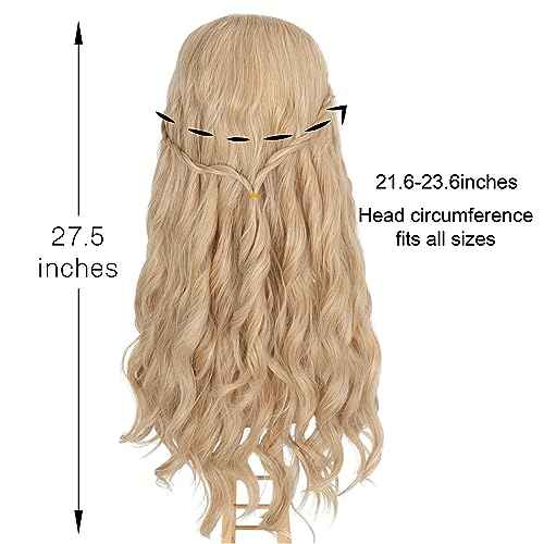 Yan Dream Princess Wig Long Blonde Wavy Hair with Braid Elf Hippie Wigs for Women Cosplay Costume Anime Party