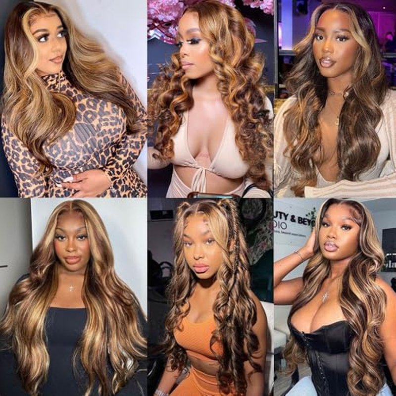 #4/27 Ombre Highlight Lace Front Wigs Human Hair Pre Cut 5X5 Glueless Honey Blonde Body Wave Wigs for Women Pre Plucked with Baby Hair Lace Closure wig 200% Density £¨20inch£©