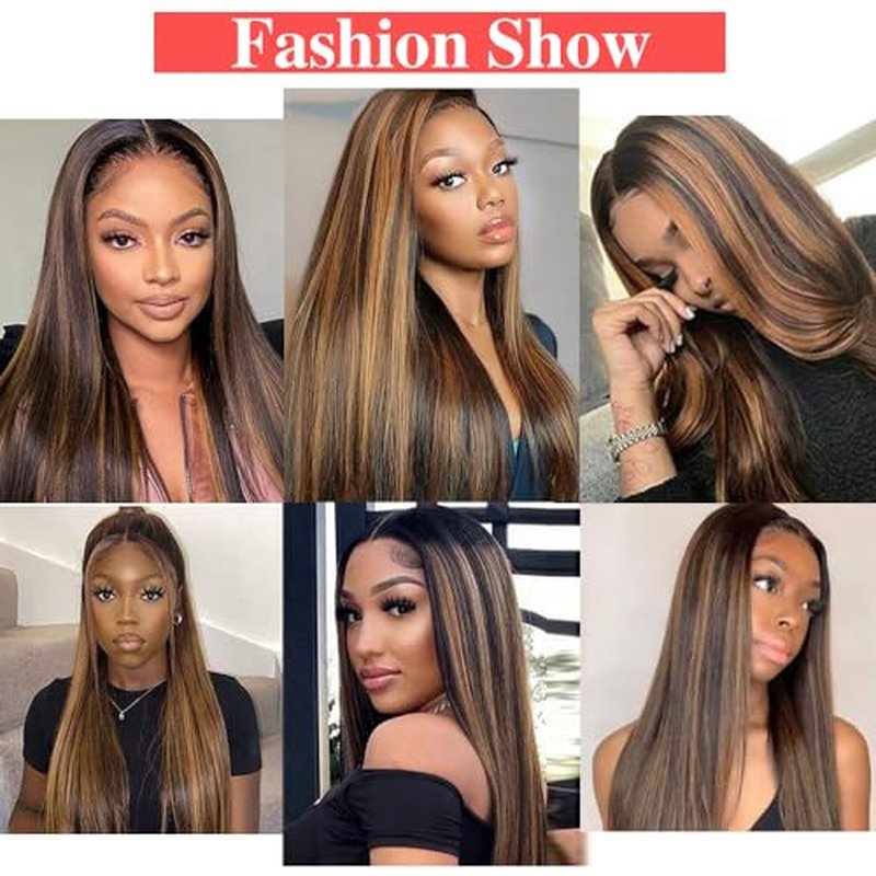 Glueless #FB30 Ombre V Part Wigs Human Hair Balayage Brown Straight Human Hair Wigs for Black Women Highlight Upgrade U Part Wig Full Head Clip In Half Wig No Leave Out 180% Density 20 Inch