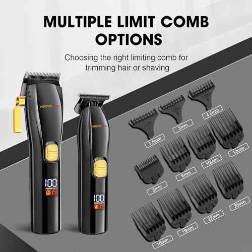 HIENA PRO Professional Hair Clippers and T-Blade Trimmer Kit for Men Cordless Complete Barber Kit Hair Cutting Kit Haircut Set with LED Display & USB Rechargeable (Black)