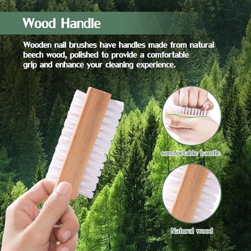 DBEBTOOL Nail Brush Set - 4pcs Two-Side Fingernail Nail Brushes for Cleaning, Wooden Nail Cleaning Brush, Stiff Nail Scrubber Brush for Cleaning Toes and Nails