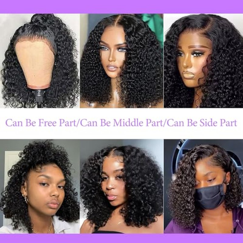 Short Bob Wig Human Hair 13x6 Frontal Lace Wig 200% Density HD Lace Front Wigs Human Hair Pre Plucked Bob Wigs for Women Curly Human Hair Wig Natural Black 18 Inch