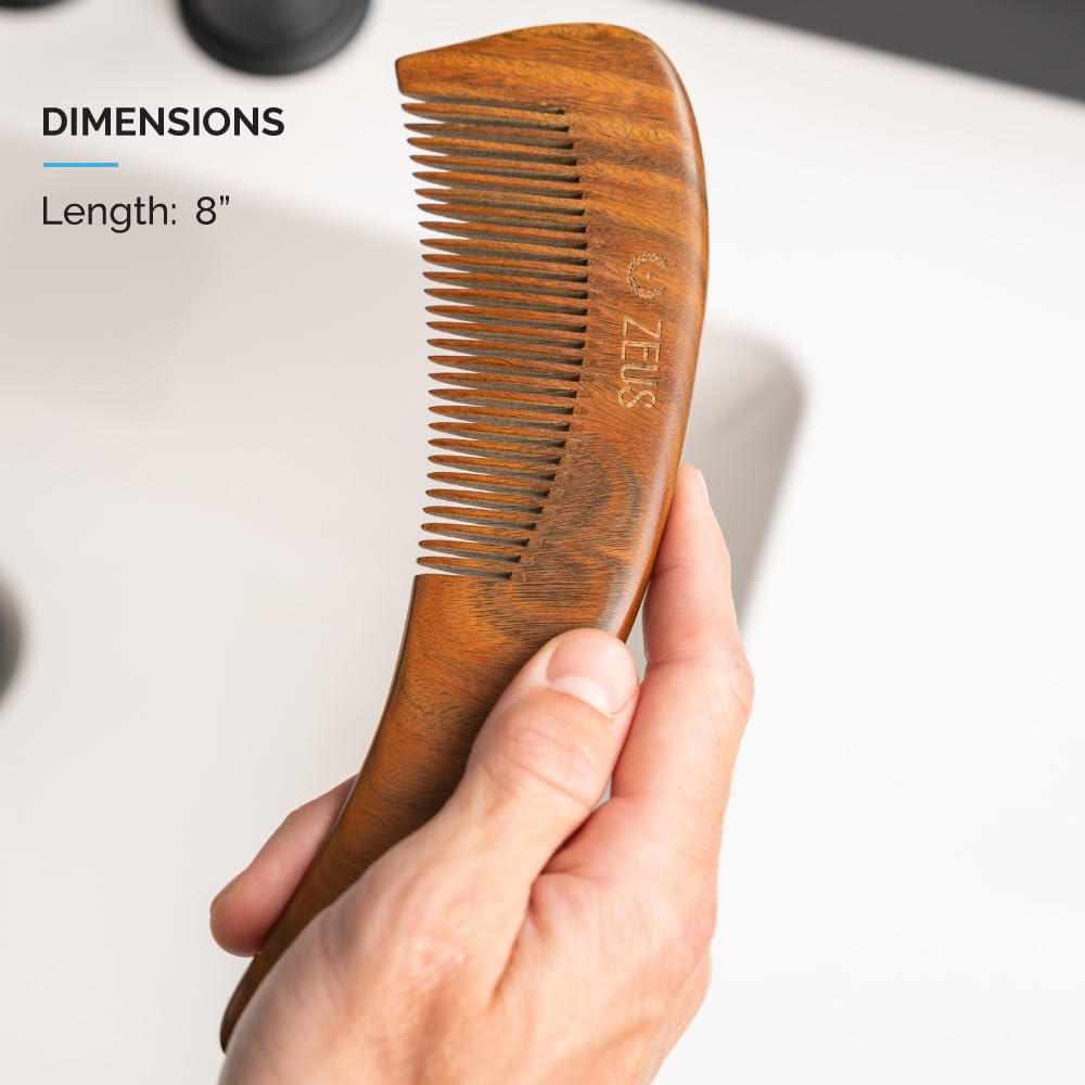 Curved Sandalwood Beard Comb - Premium Grooming Essential for Men | Gift Box Included