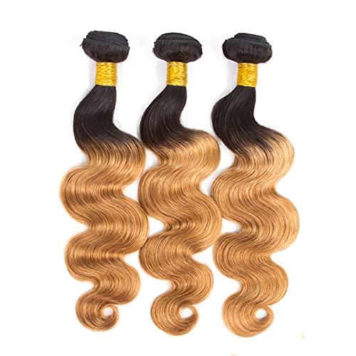 1B27 Ombre Body Wave Bundle Blonde Human Hair 3 Bundles 100% Unprocessed Virgin Hair Brazilian Double Weft Extensions Blonde Color 8 10 12 Inch For Women