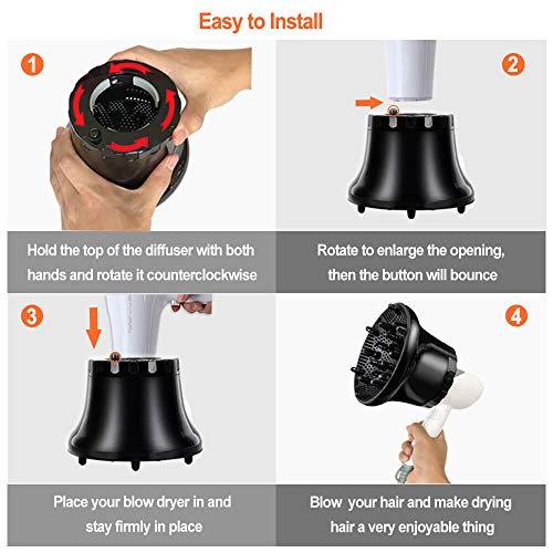 Hair Diffuser, Hair Dryer Diffuser Attachment for Curly and Natural Wavy Hair, Professional Blow Dryer Diffuser, Adjustable from 1.4 Inch to 2.6 Inch