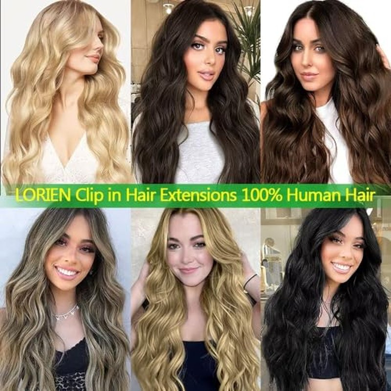 LORIEN Clip in Hair Extensions Real Human Hair, 22 Inch 110g, 1B/6 Natural Black to Chestnut Brown, Clip in 100% Brazilian Remy Human Hair Extensions 8pcs Per Set with 18 Clips Double Weft