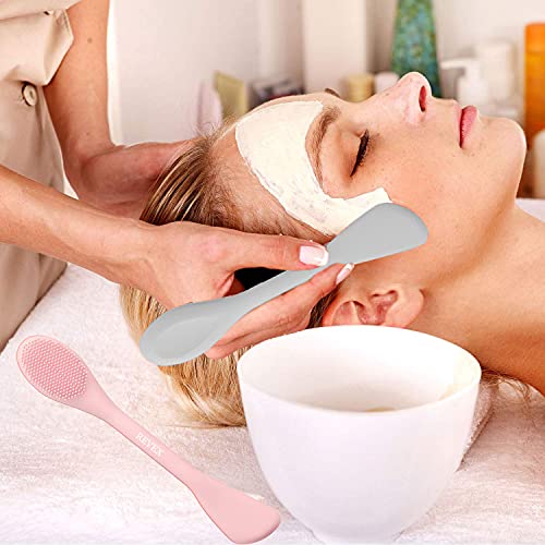 REVEX Silicone Face Mask Applicator,Face Scrubber,Lymphatic Drainage Massager,Pore Cleaning Brush,2Pcs Mask Applicator Tool for Facial Mud,Contour Face Brush for Lymphatic Drainage.(Pink+Gray)