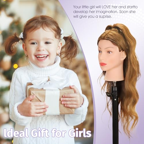 Mannequin Head with 80% Human Hair Cosmetology Practice Doll Head for Braiding Cutting Styling 26-28¡± Manikin Head with Tools and Tripod Stand (Blonde)