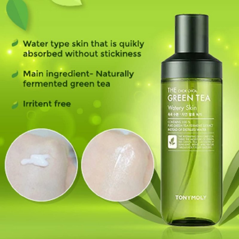 TONYMOLY The Chok Chok Green Tea Watery Skin Toner for Face, Green Tea Korean Toner, Hydrating & Moisturizing, Korean Skin Care