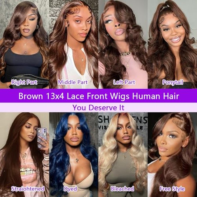 13x4 Lace Front Wigs Human Hair Chocolate Brown Body Wave Human Hair Wig 250% Density Hd Lace Front Wigs Pre Plucked Glueless Brown Human Hair Wig 24 Inch