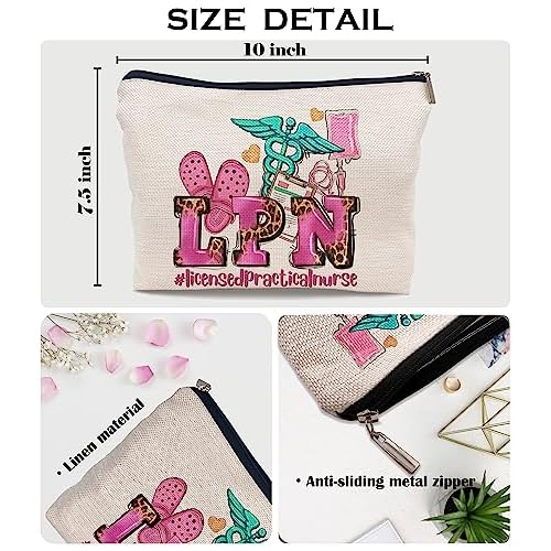 Ayxvt LPN Licensed Practical Nurse Cosmetic Bag,Retro Gorgeous Pink Leopard Clipart Decorative Women's Makeup Bag Zipper Pouch Travel Toiletry,Nurse's Day Nurse Graduation Gifts for Nurse Women Girls