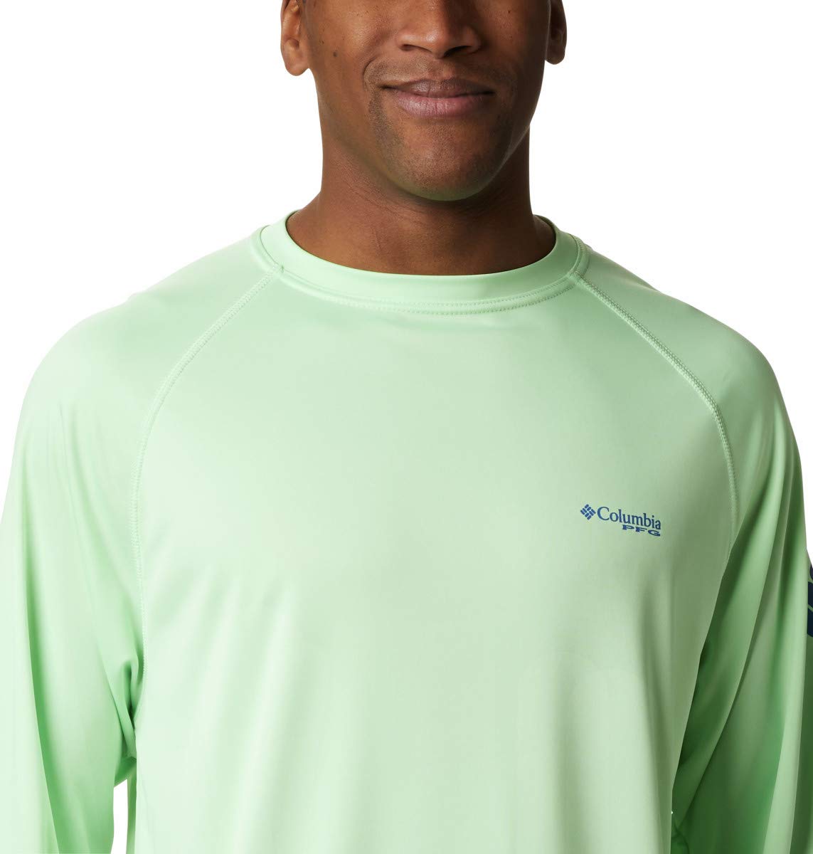 Columbia Men's Terminal Tackle Long Sleeve Fishing Shirt, Key West/Vivid Blue Logo, Small