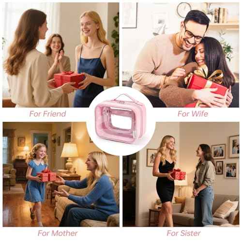 Clear Makeup Bag Toiletry Bag for Women 4 Compartments Travel Cosmetic Case Large Capacity Waterproof Skincare Pouch Organizers with Zippe Deep Pink