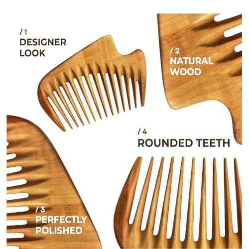 Handmade Wooden Hair Comb - Natural Wood Hair Care, Scalp Massager, Eco-Friendly Perfect for use with Balms and Oils New Wave (Pear Wave)