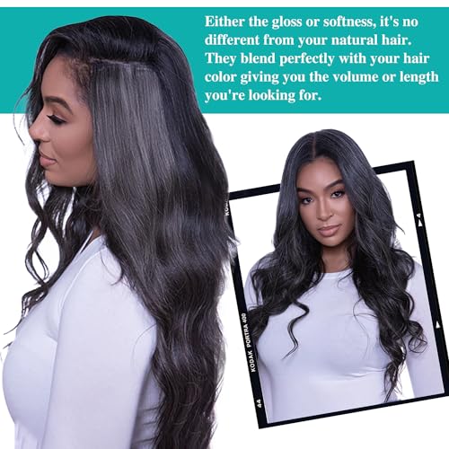 Seamless Clip In Hair Extensions Real Human Hair Invisible PU Skin Weft Body Wave Clip Ins 100% Unprocessed Brazilian Remy Human Hair Extensions 7pcs with 16Clips 100g£¨Natural Black,12 inch£©