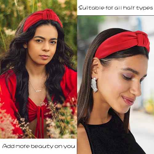 Red Headband, Top Knot Headband for Women Non Slip, Halloween Knotted Headbands for Girls, Wide Head Bands Hair Accessories for Gift Christmas