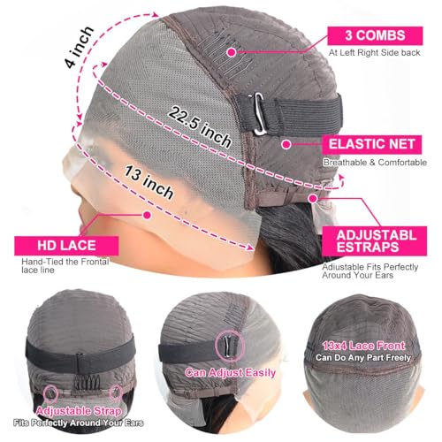 Rozilo Aomllute 30 Inch Deep Wave Lace Front Wigs Human Hair 200 Density 13x4 HD Lace Frontal Wigs Human Hair Pre Plucked Deep Curly Glueless Wigs Human Hair for Women Natural Black