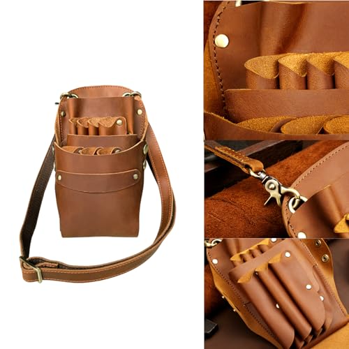 Scissor Pouch Belt, Cowhide Leather Salon Barber Hairdressing Scissor Holster Hair Stylist Shears Holder Tools Waist Bag with Adjustable Strap for Combs, Hair Clips
