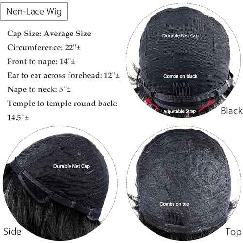 Chic Elegent Pixie Cut Human Hair Wigs for Women Short Layered Pixie Cut Straight Human Hair Wigs With Bangs Natural Black Color Glueless Brazilian Virgin Straight Human Hair Wig (1b)