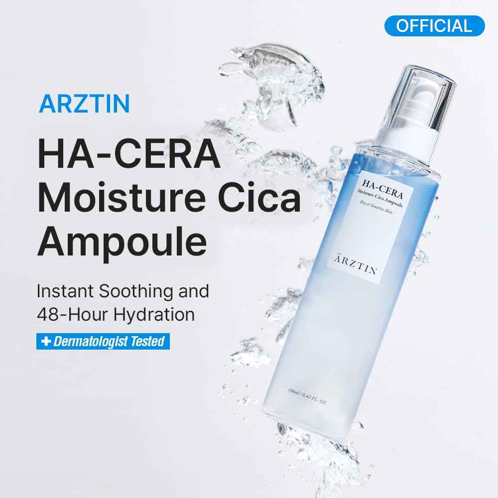 HA-CERA Moisture Ampoule, 6.42 fl oz, Calming Deep Moisturizing Serum with CICA Ceramide Hydrolyzed Hyaluronic Acid