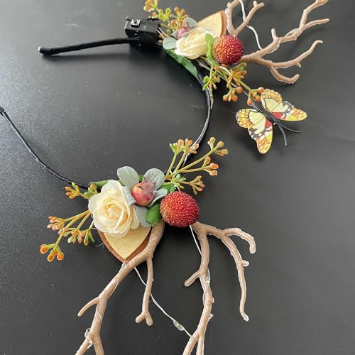 LED Christmas Headband Light up Deer Antlers Headpiece Reindeer Ears Headbands Holiday Headpiece Xmas Hair Accessories (Warm white light)