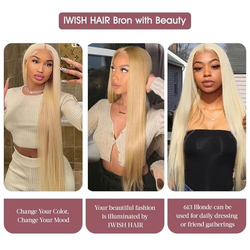 IWISH 613 13x6 Lace Front Wig Human Hair 18 Inches 200% Density Blonde Straight HD Transparent Lace Frontal Human Hair Wigs Pre Plucked for Women