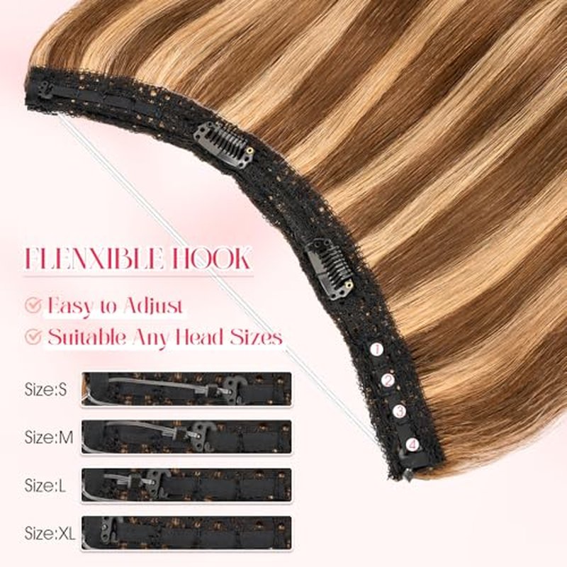Rich Choices 100% Real Human Halo Hair Extensions for Women Remy Halo Extension Invisible Wire Hairpiece Clip in One Piece Hairpiece Adds Weight 100g 20 Inch #4P27 Medium Brown Highlight Dark Blonde