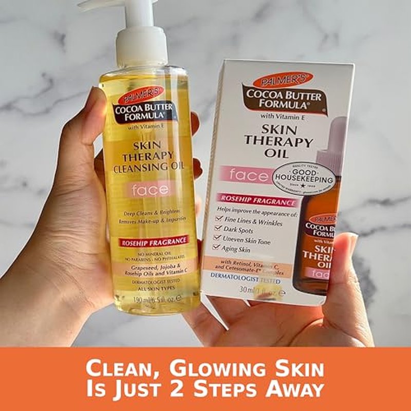 Palmer's Cocoa Butter Formula Skin Therapy Cleansing Oil, Gentle Makeup Remover with Rosehip Oil and Vitamin C, 6.5 Ounce