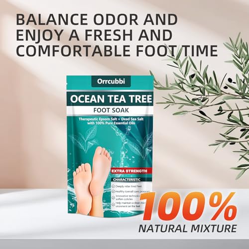 EXTRA STRENGTH Ocean Tea Tree Oil Foot Soak Salt ? Dead Sea & Epsom Salt with Natural Essential Oils ? Foot Bath for Odor, Callus Softening & Toenail Care ? Relax Tired Feet, Home Spa Use 16oz