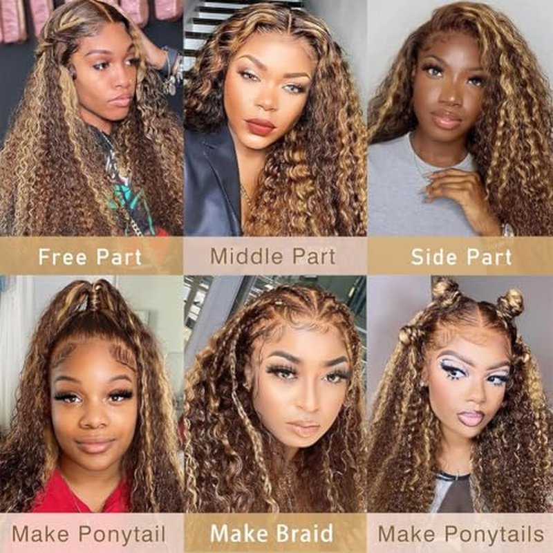 13x6 Highlight Lace Front Wig Human Hair 4/27 Ombre Deep Wave Lace Front Wig Human Hair Pre Plucked With Baby Hair 180% Density Honey Blonde Curly Human Hair Glueless Wigs for Women (22 inch)