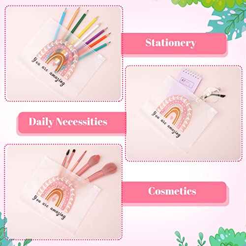 Wesiti 50 Pcs Rainbow Cosmetic Bag Inspirational Gifts Motivational Quotes Makeup Bag Bulk Waterproof Zippered Pouch for Women Girl Teacher Christmas Gift (You Are Amazing)
