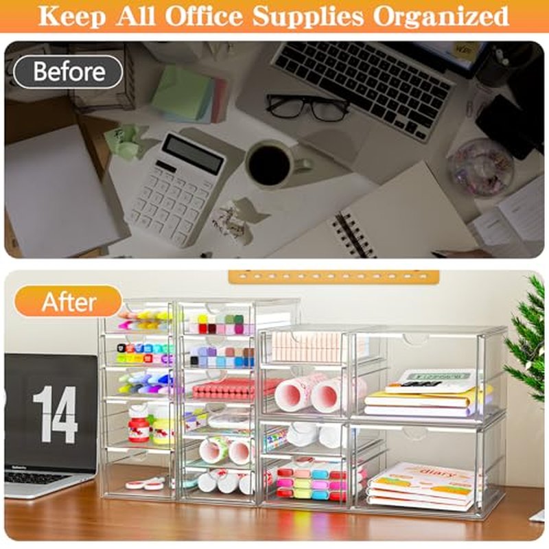 Acrylic Makeup Organizer with 17 Drawers, 4 Pack Clear Bathroom Counter Organizer for Palettes, Cosmetic, and Beauty Supplies,Ideal for Vanity, Cabinet,Desk Organization