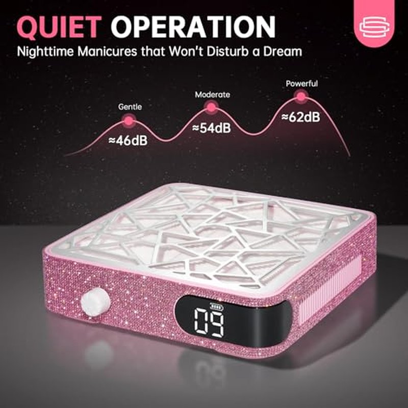 Nail Dust Collector, Cordless Dust Collector Nail Tech, Powerful Vacuum Fan Vent Dust Collector Extractor Dust Suction Machine for Acrylic Nails Polishing, Nail Salon, Pink Diamond