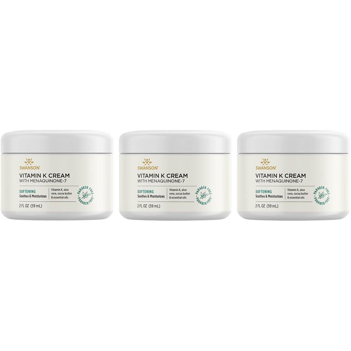 Swanson Vitamin K Cream with Menaquinone-7 - Eye Cream to Help Minimize the Appearance of Dark Circles Under the Eyes, Topical Cream to Help Nourish and Brighten the Skin, 2 fl oz, 3 Pack