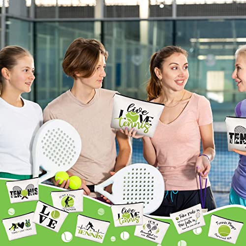 Pinkunn 9 Pieces Tennis Gifts for Women Tennis Makeup Bag Tennis Accessories Pouch Bag for Tennis Travel Zipper Cosmetic Bags for Tennis Lover Player Team Novelty Graduation Birthday Xmas Gift