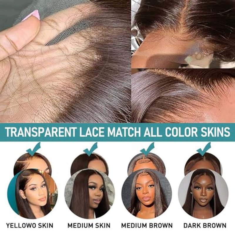 26 Inch brown Straight Lace Front Wigs Human Hair 13x6 HD Transparent Lace Front Wigs for Women Brazilian Virgin Hair Lace Frontal Wig 180% Density Pre Plucked with Baby Hair Hairline Natural Color