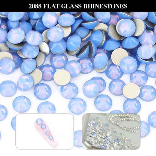 Novani Blue Opal Rhinestones 1440pcs Flat Back Round Rhinestone Style 2088 Sparkly Crystal Gemstones for Nail Art and Crafting SS20,4.6-4.8mm