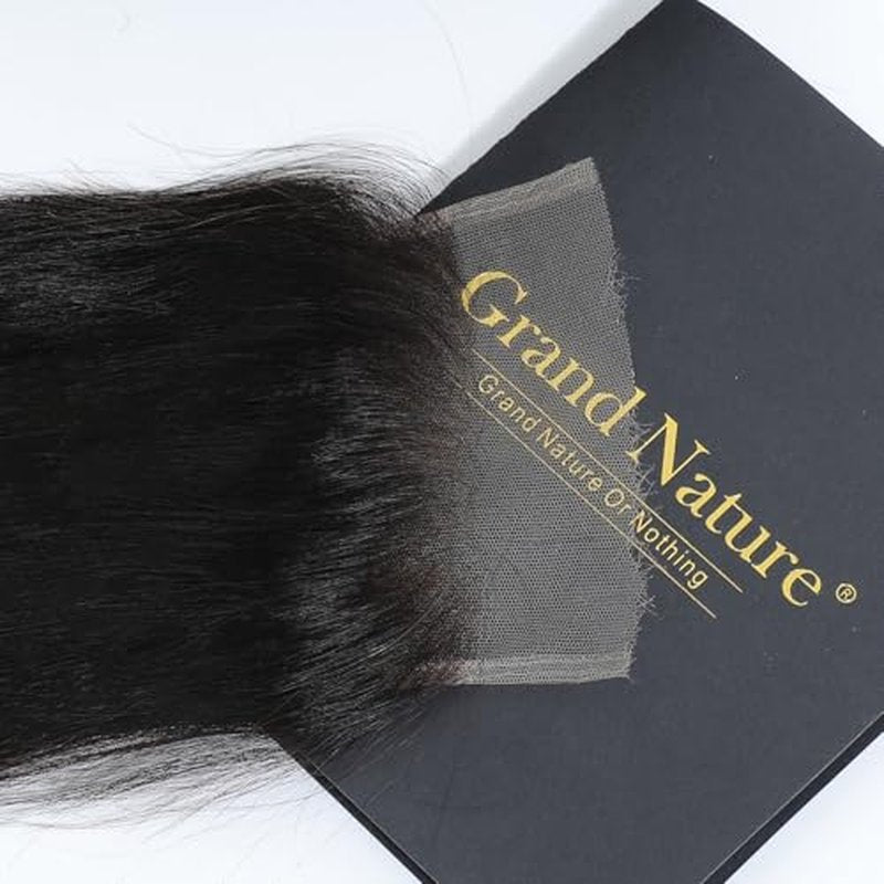 Grand Nature 5x5 HD Lace Closure, Virgin Human Hair Lace Closure Straight, Pre Plucked Natural Hair Line With Bleachable Knots