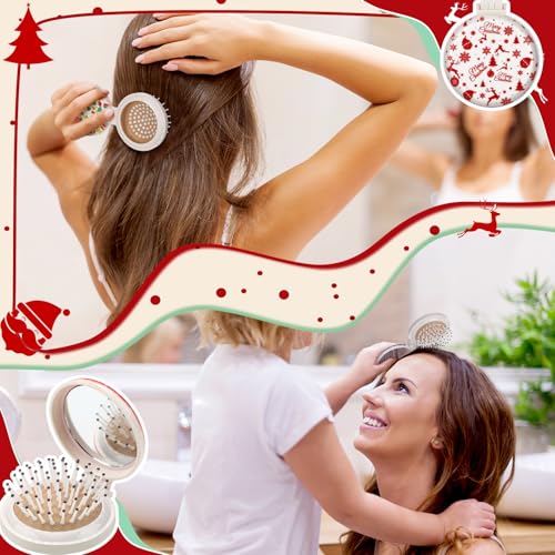 Thyle 12pc Christmas Mini Hair Brush Detangler Brush Folding Mirror Hair Brushes Gift for Christmas Mini Travel Brushes Accessories for Girls Gifts Holiday Supplies Xmas Stocking Stuffers