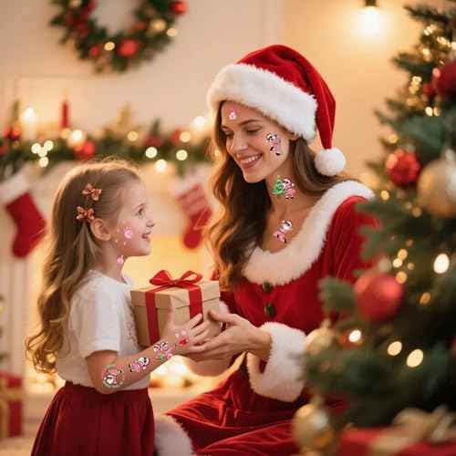 Funny Christmas Temporary Tattoos - 200+ Pink Santa Friendsmas Tattoos Stickers for Adults, There's Some Ho Ho Ho Hos Xmas Party Decorations Favors, Funny Naughty Christmas Supplies
