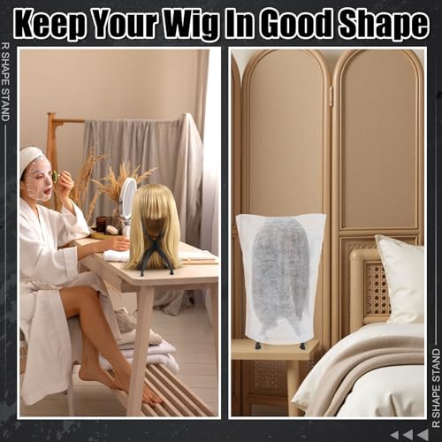 2 Pack Wig Stand with 2Pcs Wig Dust Bag, Travel Wig Head Stand Holder for Women Multiple Wigs Styling, Black, Hair Length Under 40cm/15.74in