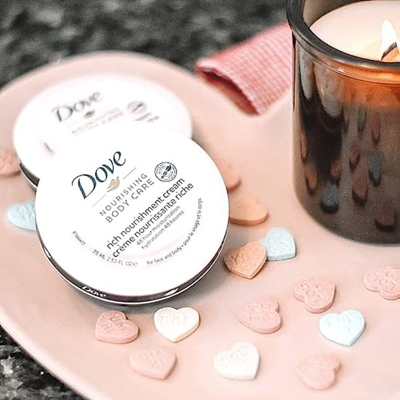 Dove Nourishing Body Care, Face, Hand, and Body Rich Nourishment Cream for Extra Dry Skin with 48-Hour Moisturization, 4-Pack, 2.53 Oz Each Jar