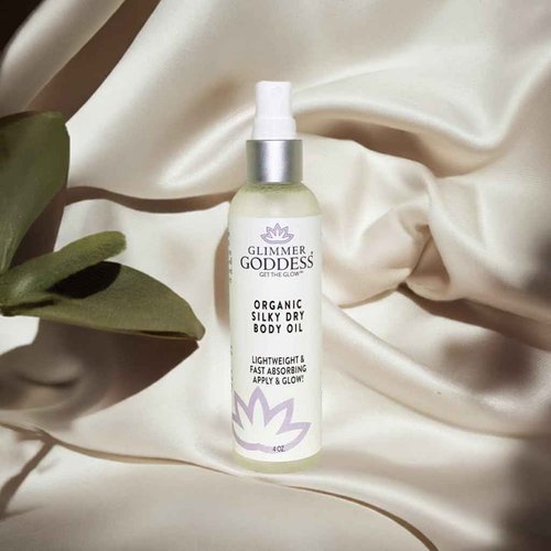 Glimmer Goddess Organic Skin Care Silky Dry Body Oil - 4 fl oz, Nourishing & Protecting Skin, Body & Hair Oil, Organic Moisturizer for Dryness, Uneven Skin Tone, Eczema